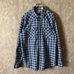 リーバイス XL ウエスタンシャツ チェック ブルー 送料無料　メンズ古着