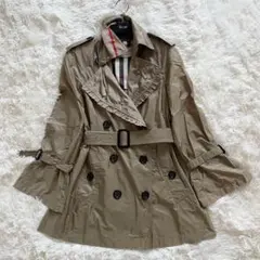 美品　バーバリー　トレンチコート　メガチェック　ベルト　フリル　カーキベージュ