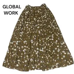 GLOBAL WORK 花柄フレアロングスカート