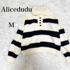 アリスドゥドゥ　ハートボタン　ボーダーニットセーター　クロップド丈　M
