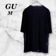【GU 】レディース シアー半袖シャツ ブラックフリルネックMサイズ