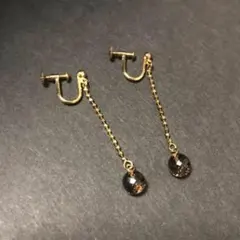 ブラウン クォーツ 華奢 イヤリング 揺れる シンプル 秋 ストーン 水晶 茶