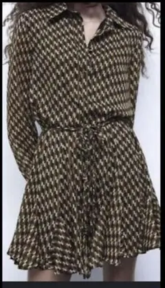 ZARA ジオメトリック ラメ糸シャツ ワンピース フリル スカート