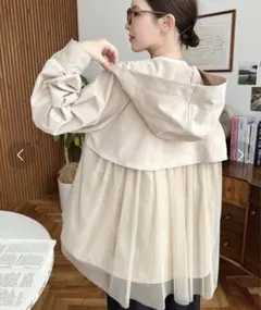 コットンライクツイルバックチュールレイヤードマウンテンパーカー