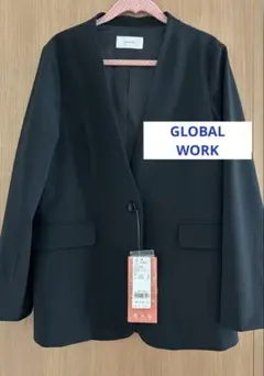 GLOBAL WORK ウツクシルエットノーカラージャケット　ネイビー