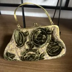 SANT オリーブグリーン 花柄 がま口 クラッチバッグ