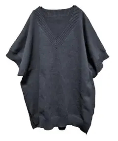 【美品】antiqua ニットベスト レディース 半袖 Vネック ブラックのサムネイル