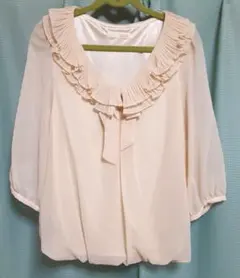 【未使用】春物ブラウス フリル ベージュ 五分袖 ブラウス