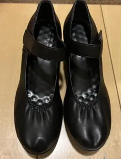 レディース黒パンプススニーカーシューズ 中ヒール22.5