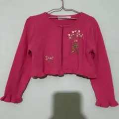 海外子ども服　刺繍 ニットボレロ 4T ピンク キッズ カーディガンのサムネイル