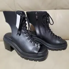 【新品】ABC-MART ブラックオープントゥブーツサンダル厚底 L