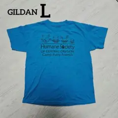 GILDAN 【L】 半袖Tシャツ 青 アニマルプリント ブルー