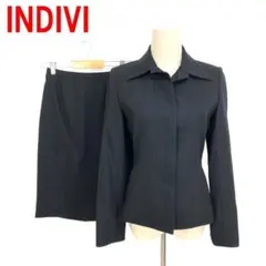 A5594 インディヴィ スカートスーツセット ウール 裏地あり 黒 38