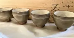 【三浦小平ニ】人間国宝ぐい呑み茶碗5個セット　新潟佐渡無名異焼木箱
