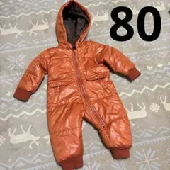 オレンジ色フード付き中綿キルトロンパース　ベビー用ジャンプスーツ