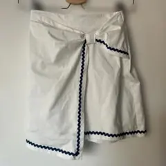 リボン付き白ハーフパンツ ラップキュロット スカンツ ネイビー装飾 140cm