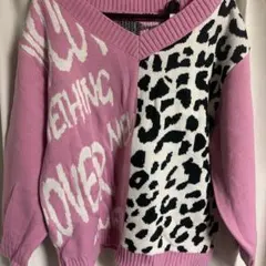 ネック ニットセーター egg Ｌピンク ヒョウ柄 レオパード　M
