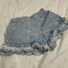 メゾピアノ　デニム　花柄フリル付き半ズボン　140