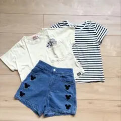 【130】3点セット♪ ミッキー ショートパンツ＆Tシャツ まとめ売り