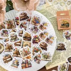 【253】シール 46枚 ステッカー 古い本 レトロ 花 お洒落 コラージュ素材
