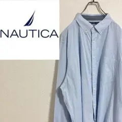 【ロゴ刺繍】NAUTICA ノーティカ　ボタンダウン長袖シャツ　水色　XXL