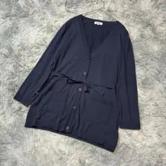 自由区 38号 M カーディガン ベルト付 無地 紺 通勤 オフィス シンプルのサムネイル