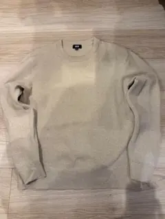 ユニクロ　ウォッシャブルストレッチミラノリブクルーネック メンズ Mベージュ