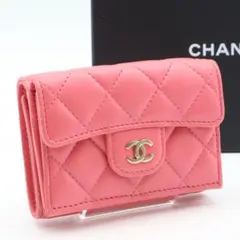 極美品•現行✨】CHANEL キャビアスキン 三つ折り財布 ピンク 2023 