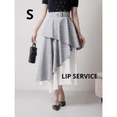 LIP SERVICE アシメレイヤード　フレアスカート チェック×ホワイト