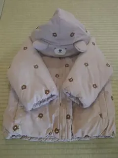 【美品】クマ刺繍付きダウンコート ブラウン フード付き