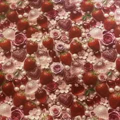 1m 新柄少量入荷リアル3Dいちご桜さくらんぼパールローズプリント生地地雷系量産
