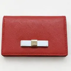 FURLA カードケース 名刺入れ　レッド×ホワイト リボン