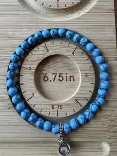 No15 ターコイズ風ビーズブレスレット 6.75インチ