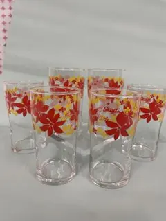 レトロガラスコップSkatt 赤い花デザイン コップ 6個セット