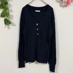 【a.v.v standard】 Vネックカーディガン M ネイビー 金ボタン