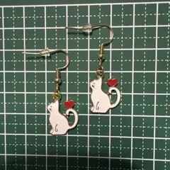 猫とハートのフックピアス金具ステンレス