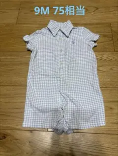 ラルフローレン　ショートロンパース　水色チェック9M 75相当