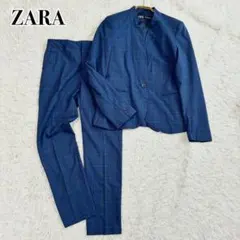 美品✨ZARA ペンチェック 洗える ノーカラー スーツ セットアップ S-M