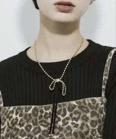 GOLDY ボールチェーン×コード レイヤードリボン ネックレス ゴールド