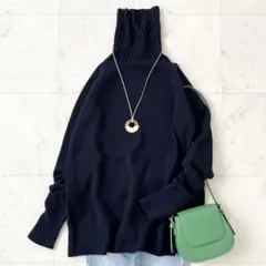 美品♪ジャーナルスタンダード　ウール100% ニット　タートルネック　紺　F