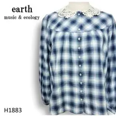 チェック柄が可愛い✨アースミュージックアンドエコロジー　レースブラウス　M