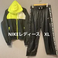 Nike レディースナイロンジャケットセットアップ XL 黒/蛍光イエロー