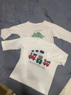 恐竜と列車デザインTシャツ2枚セット 80cm