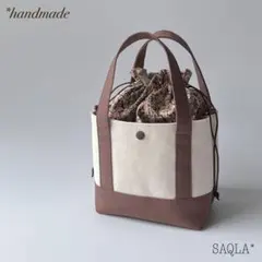ハンドメイドあおりポケット付き巾着トートバッグリバティ