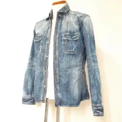 美品△MEN'S TENORAS デニムウエスタンシャツ 裏地チェック Lサイズのサムネイル