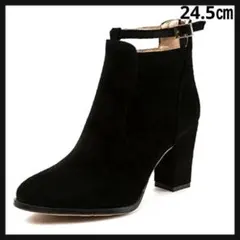 ショートブーツ レディース 太 ヒール ファスナー 付 足首 細見え