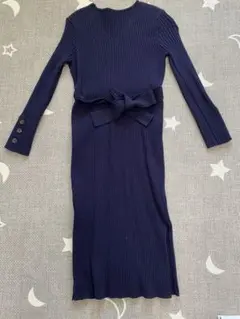 ネイビー　リブ　ニット　ワンピース　紺色　M〜L