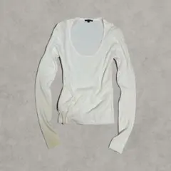 theory セオリー リブカットソー 長袖 Uネック ストレッチ 白 サイズ2