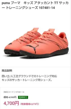 PUMA キッズ アタッカント TT サッカーシューズ 107481-14のサムネイル
