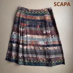 SCAPA 麻プリントタックスカート　未使用品のサムネイル